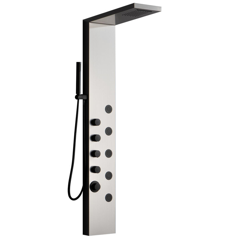 5-Jet Modern Rainfall Shower Panel, Matte Black/Brushed Nickel