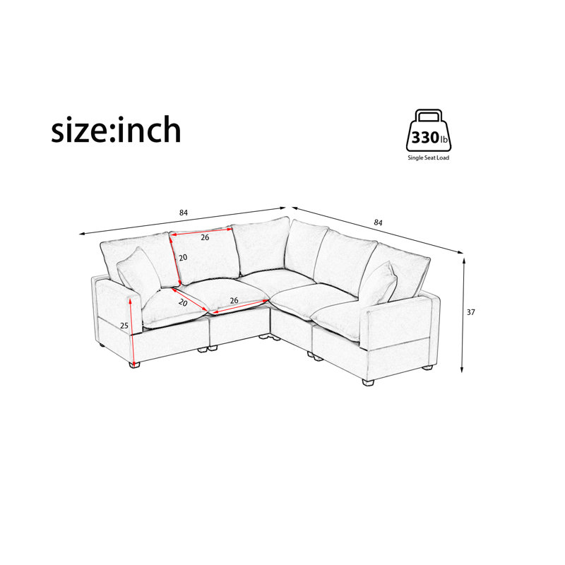 Aamori Upholstered Sectional Symmetrical, White Chenille