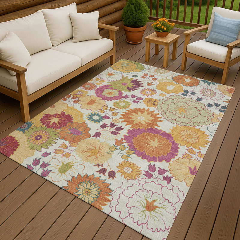 Machine Washable Indoor/Outdoor Chantille ACN2293 Floral Rug, Rectangle 8' x 10'