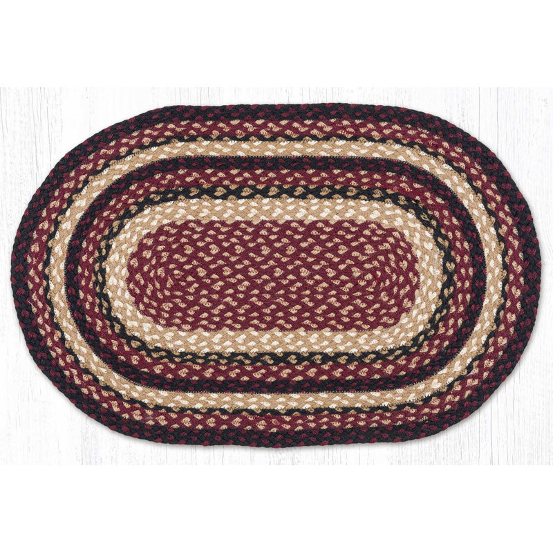 Tapis ovale en jute tressé - bourgogne, noir et brun clair rustique, 27 po x 45 po