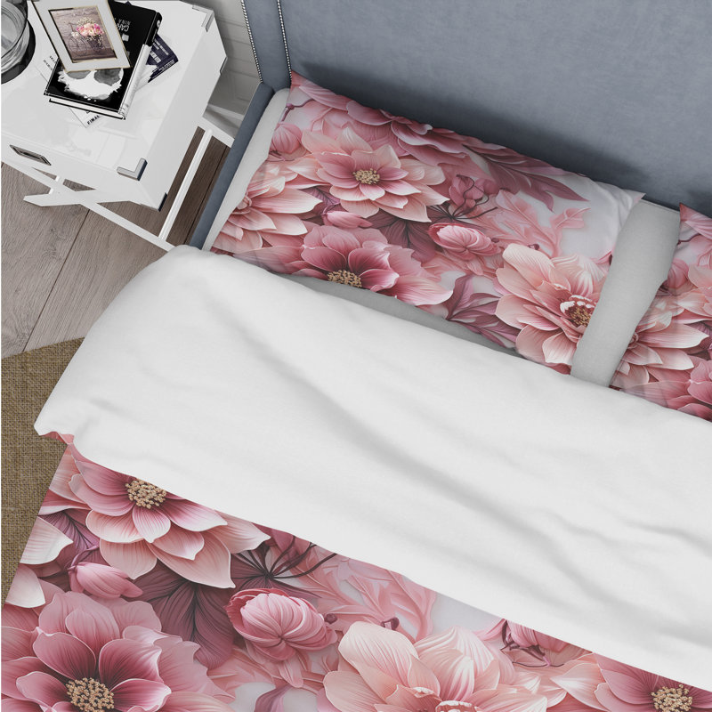 Ensemble de housse de couette Floral Petal Rose Glamour Elegance, Housse de couette simple + 1 taie décorative stan