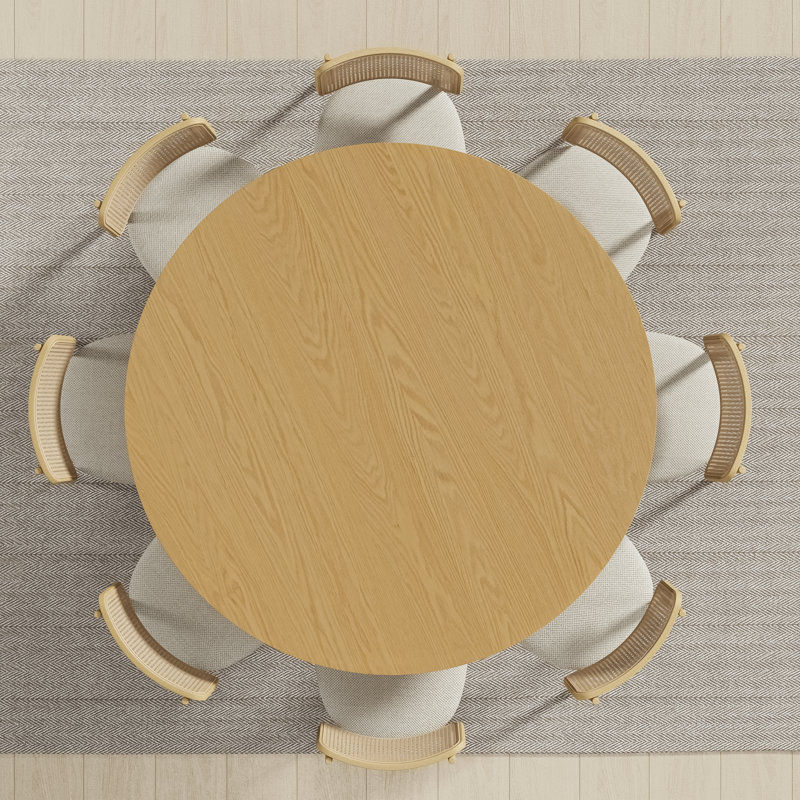 60" Two-tone Round Oak Dining Table with Solid Wood Pedestal Modern Kitchen Table for Living Room Dining Room Seats 8