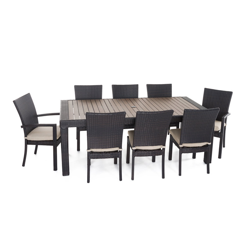 Cannes 9 Piece Dining Set with Cushions, Brown/Black Frame/Charcoal Gray Cushion