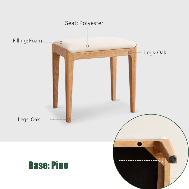 Tabouret de coiffeuse en bois massif, Naturel