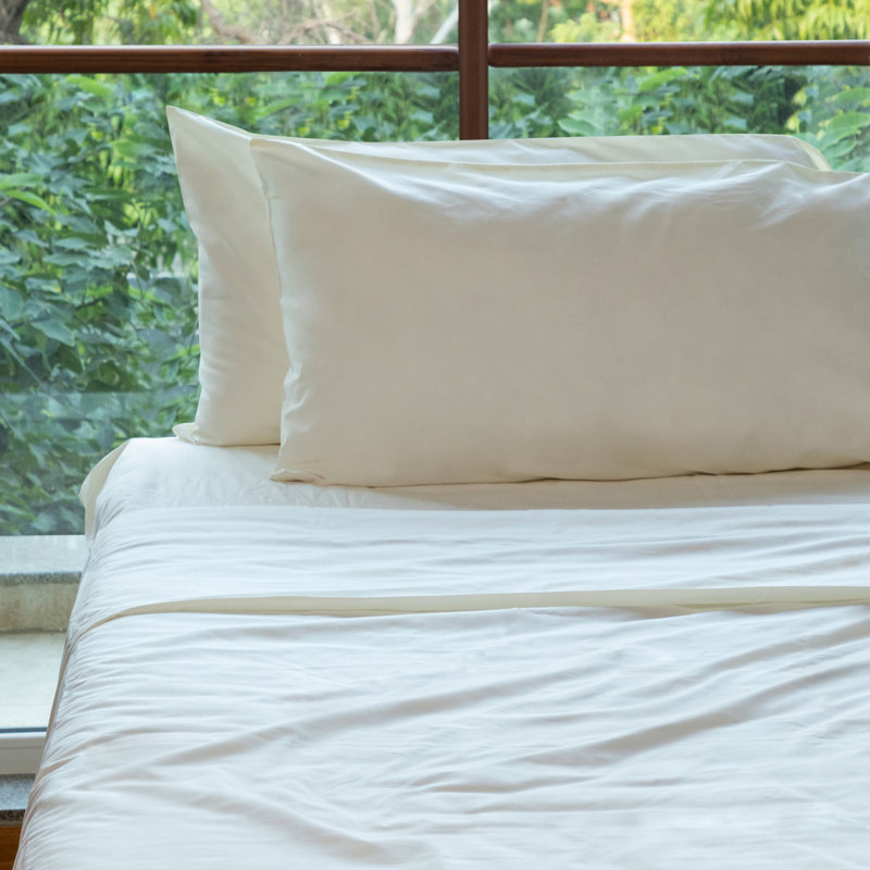 Ensemble de draps en percale 100% coton 300 fils Percale, Ivoire, Ensemble de draps pour lit simple avec un drap-hou