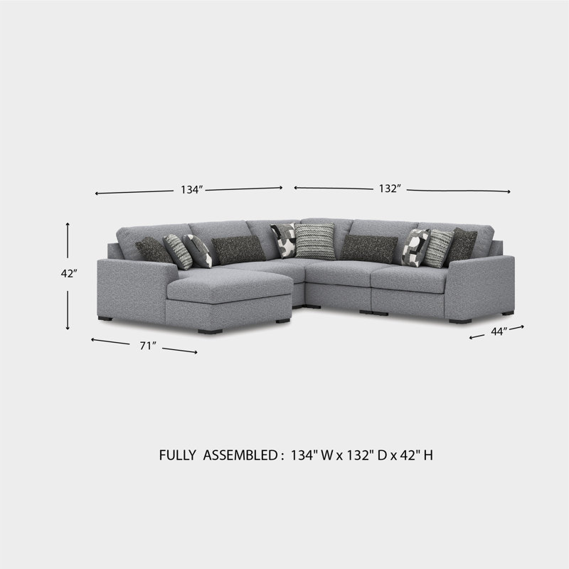 Canapé modulaire 5 pièces avec méridienne Cantin, H 41 po x l 134 po x P 134 po, Orienté à droite