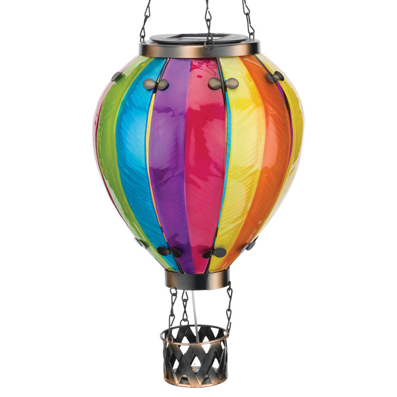 Large Multicolored Glass Hot Air Balloon Solar Lantern