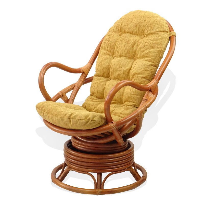Chaise berçante Alliana, Velours jaune, Marron clair