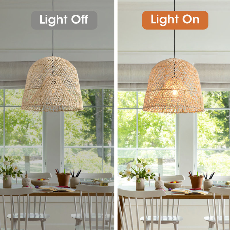 Rattan Pendant Light, Natural Wicker Shade, Iron Frame, Adjustable Height, E27 Socket, 38 Cm Diameter, For Cozy Living Spaces (Bulb Not Included)