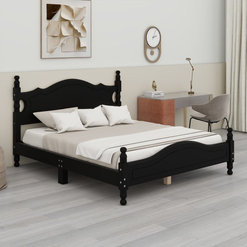 Wood Platform Bed Frame, Black, Queen