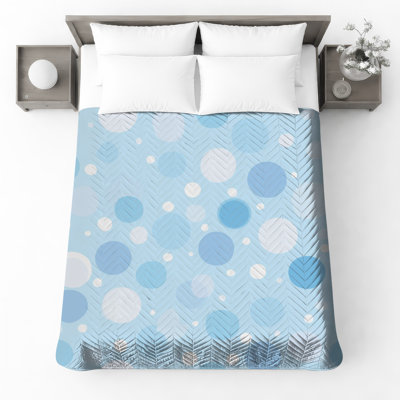 Blue  Polka Dots Quilted Bedspread All Sizes