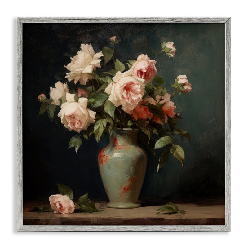 «Vintage Bunches in Vase», art de la giclée encadrée par Lazar Studio, H 17 po x l 17 po, Estampe numérique Farmhouse