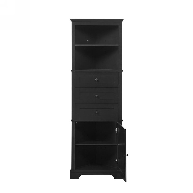 Armoire triangulaire haute avec 3 tiroirs et tablettes réglables, armoire d'angle, armoire de rangement, armoire d'appoint