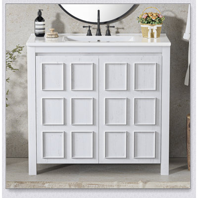 Organisateur de meuble-lavabo 36 po avec lavabo en céramique, armoire de rangement durable pour salles de bain élégantes