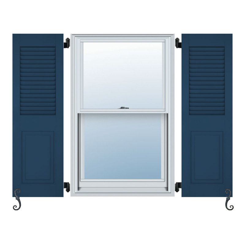 Plateau à persiennes et panneau surélevé Atlantic Architectural, paire de volets combinés, Bleu haute mer, 12 po, 76 po