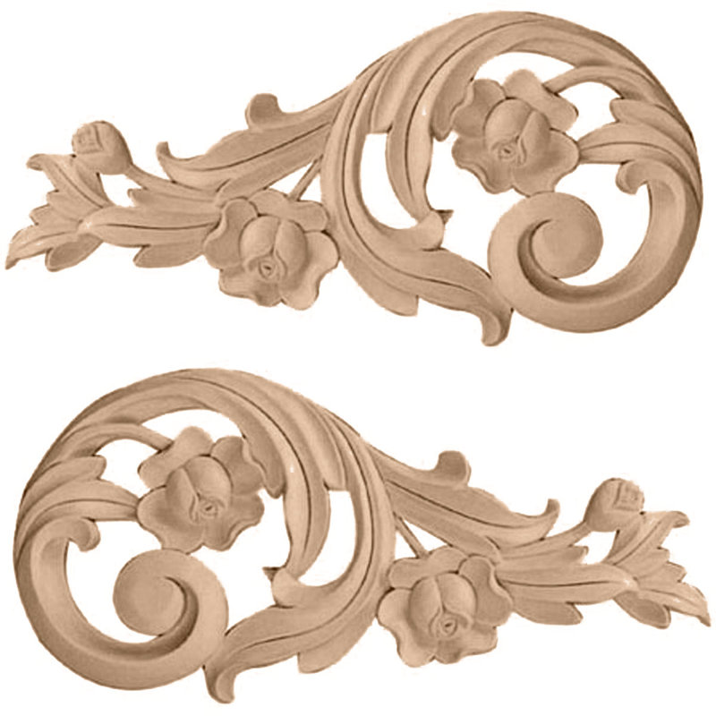 Springtime Onlay Scroll, 3.5" H x 7.5" W x 0.5" D, Cherry