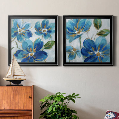 «Flowering Blues I», peinture sur toile 2 pièces