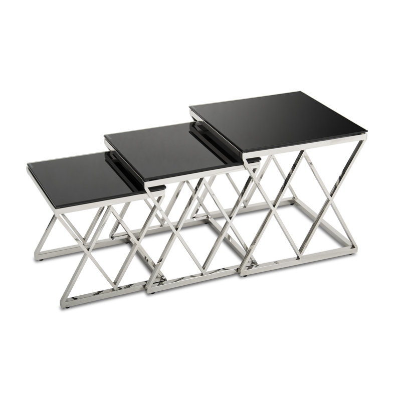 Ewert Glass Top Cross Legs Nesting Tables
