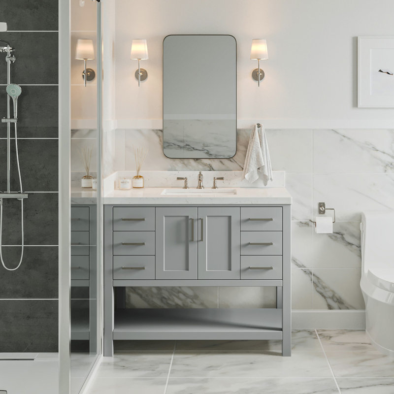 Meuble-lavabo simple avec plateau ARIEL Moille 42, Gris, Rectangular