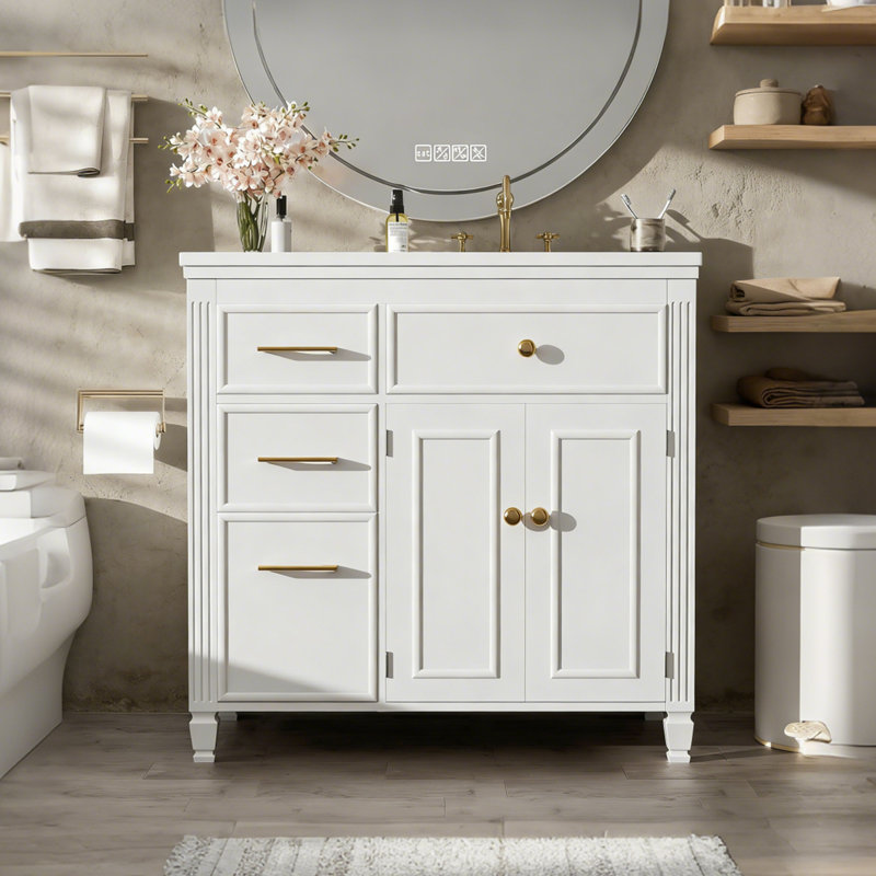 Meuble-lavabo sur pied 36 po avec lavabo en céramique, Blanc