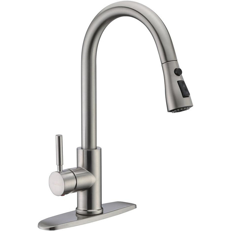 Brushed Nickel Single Handle High Arc Pull Out Kitchen Faucet