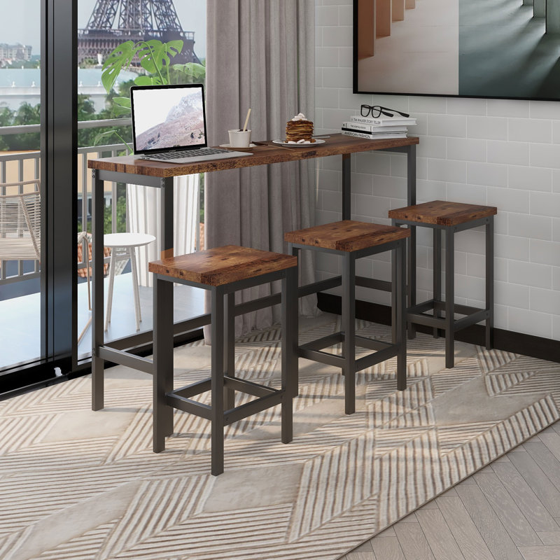 Ensemble repas pour 3 personnes à hauteur de comptoir, Brun, Brun / noir