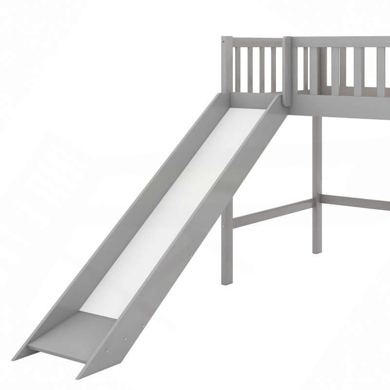 Twin Size Low Loft Bed With Ladder And Slide