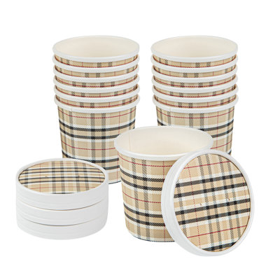Restaurantware-LIDS ONLY: Bio Tek Soup Container Lids, 200 Disposable Bowl Lids For 12 Ounce Soup Cups - Containers Sold Separately, Vented, Plaid Print Paper Soup Container Lids, Round,