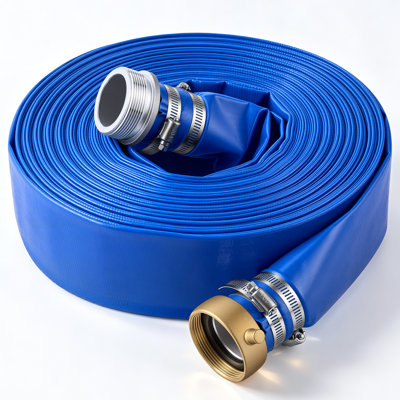 Tuyau de refoulement de 2 po x 50 pi en PVC, avec pompe à eau à contre-courant, pour piscine, filtre à sable et pompe de puisard, drainage par transfert d'eau, résistant aux intempéries et aux éclats, avec raccords à oreilles, bleu