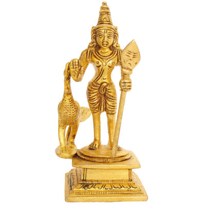 4" Kumara Karttikeya Brass Statue - Handcrafted Hindu War God Murugan Sculpture for Temple Home Decor