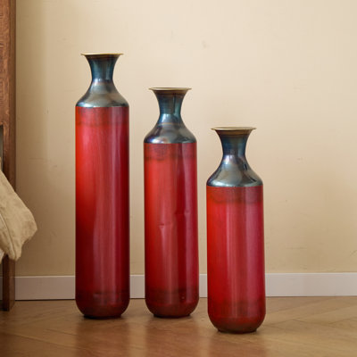 Artisanal Fire-Finished Metal Vases Set of 3