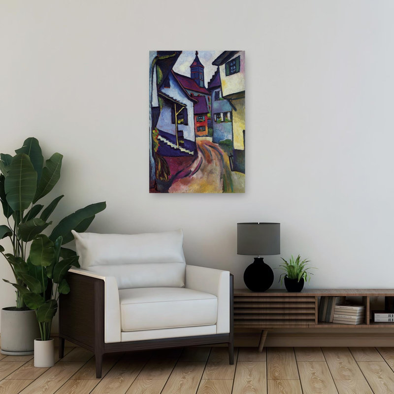 Street With Church In Kandern Classic Modern Violet Architecture Wall Art Print 1 Piece Wrapped Canvas Wall Art