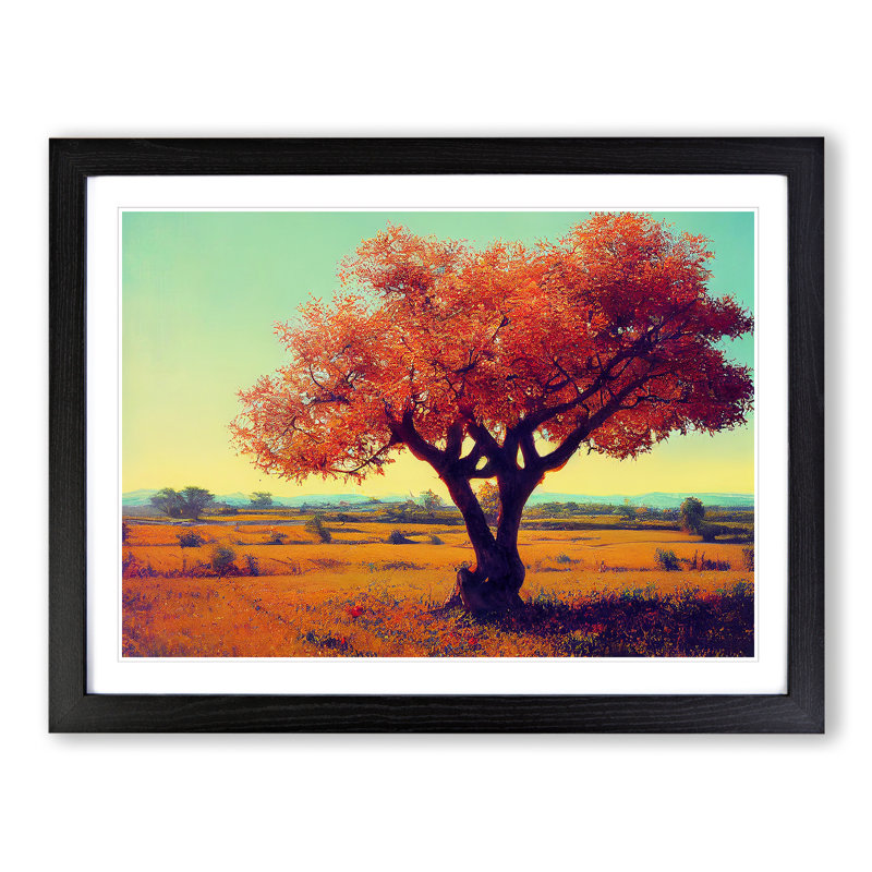 XH1022-6328X Mysterious Apple Tree - Single Picture Frame Print, Black , 46cm H x 64cm W x 2cm D