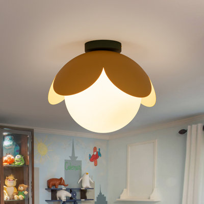 14‌″‌ Whimsical Sunshine Yellow & Sage Green Petal Flush Mount