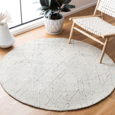 Dam Hand Tufted Wool/Cotton Geometric Rug in Ivory/Light Blue