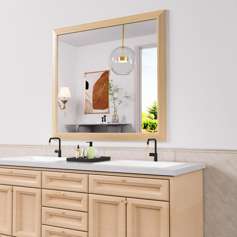 Miroir de salle de bain en verre trempé épais de haute qualité, 40 po x 38 po, Blanc