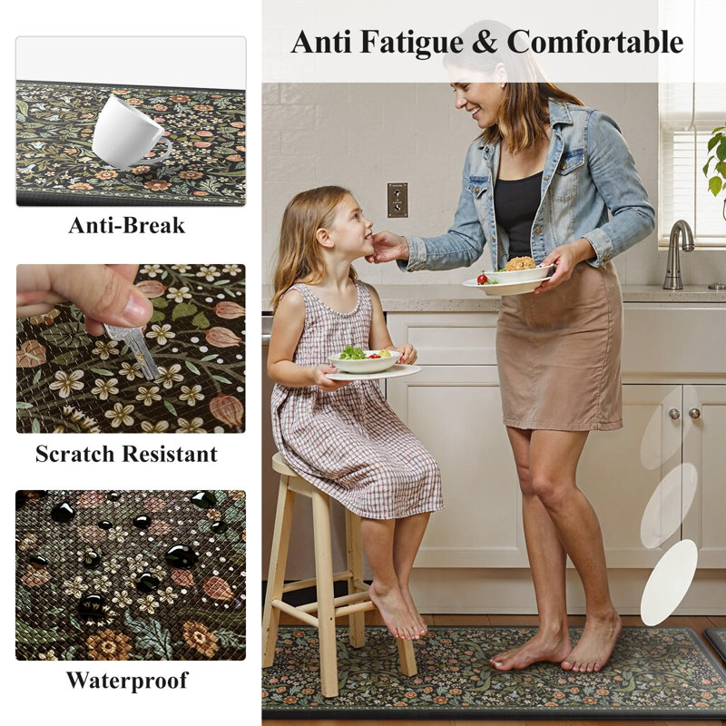 Tapis de cuisine rembourrés, antifatigue, antidérapants et imperméables (lot de 2), 17,3 po x 47 po + 17,3 po x 29 po, Black