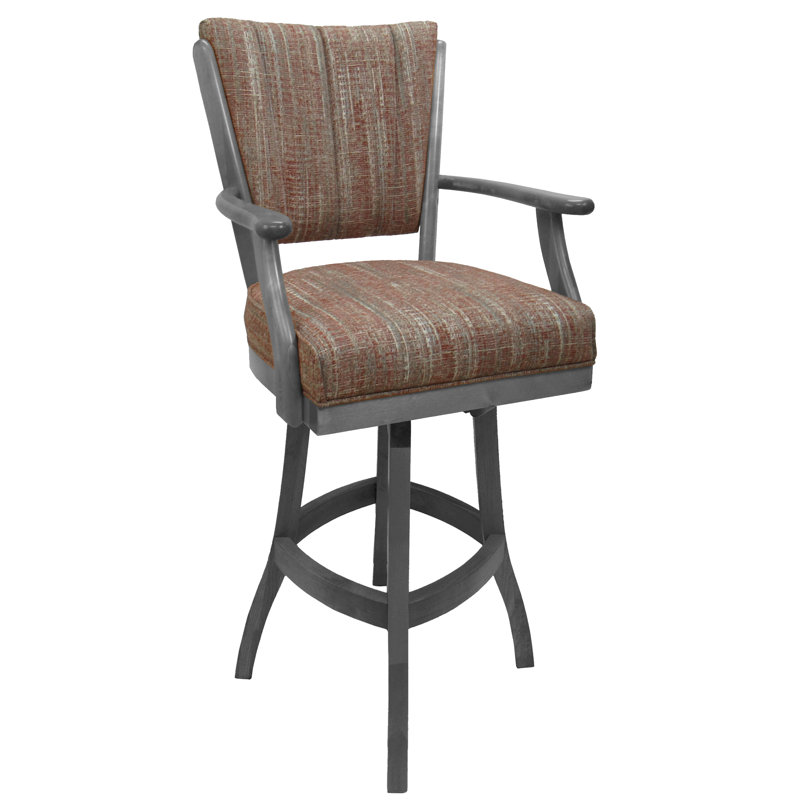 Tabouret en bois Callisnagh - vinyle beige - brun, Brun / Gris, Tabouret de bar (siège d'une hauteur de 30 po)