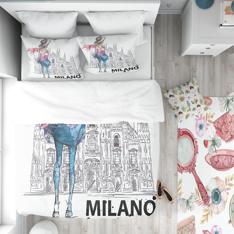 Ensemble de housse de couette designart fille on a milano duomo, Housse de couette très grand + 2 taies décoratives