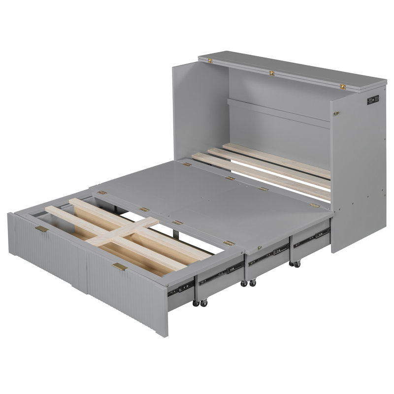 Lit double de couleur grise avec tiroir pratique pour une utilisation intelligente de l'espace, Lit double, Gris