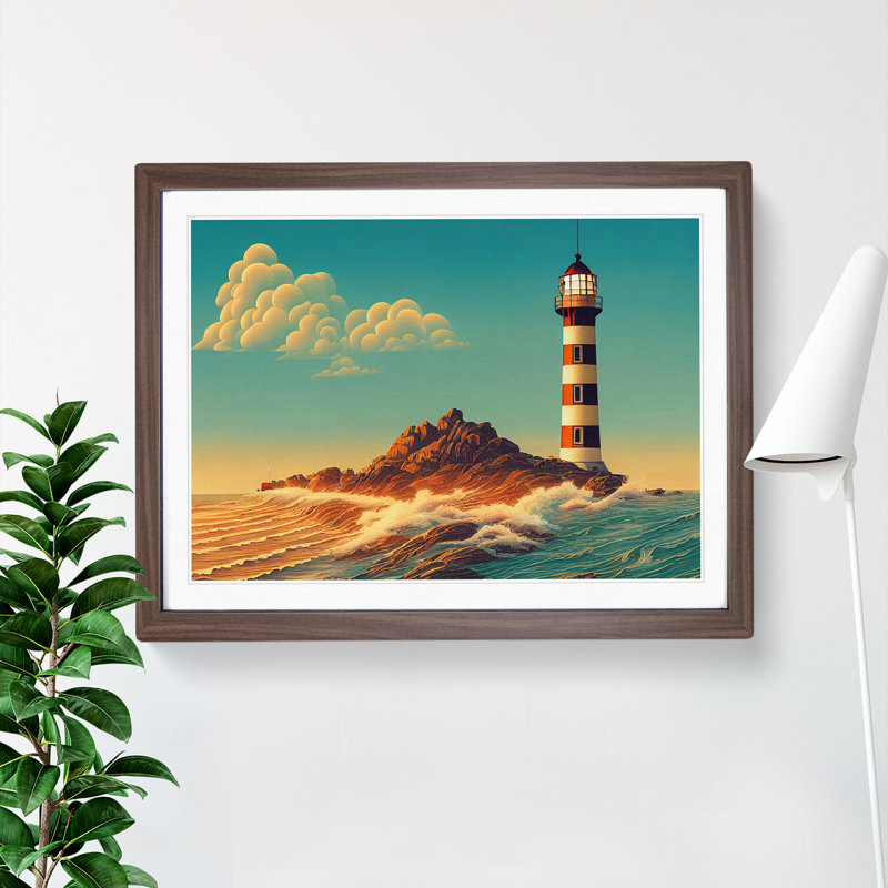 Lighthouse Seascape Vol.4 - Single Picture Frame Print, 34cm H x 46cm W, Brown