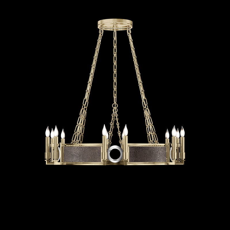 Lustre rond l 35,75 po Mirage, Galet / nickel / feuille d'or doux