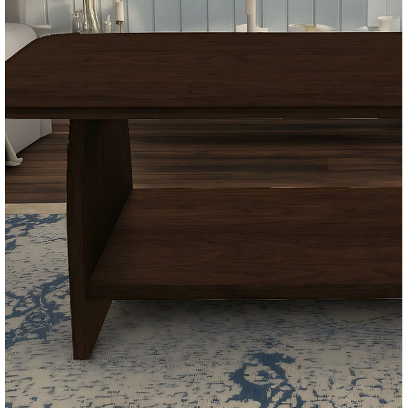 Table basse de salon à double couche avec rangement (47 pouces), style rectangulaire simple et moderne, matériau en MDF + coins arrondis sécuritaires, facile à assembler, convient aux décors de salon