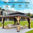 13 Ft. W X 11 Ft. D Solid Wood Outdoor Steel Hardtop Outdoor Gazebo with Tiered Roof, Cedar Framed Gazebo with Mosquito Netting