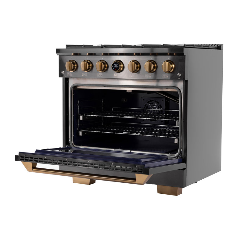 KUCHT 36 po 5,2 pieds cubes Cuisinière au gaz naturel 6 brûleurs en acier inoxydable foncé avec thermostat Kucht Horus