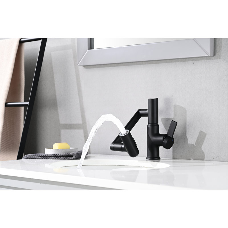 Robinet de salle de bain à fonction de jet avec affichage de la température, 360 rotatif, noir mat, indicateur de température,