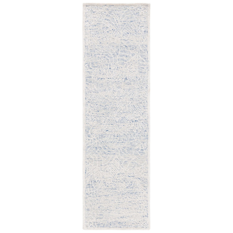 Gorete Hand Tufted Wool/Bamboo Silk/Cotton with Cotton Backing Floral Rug in Blue/Ivory, Runner 2'3" x 8'
