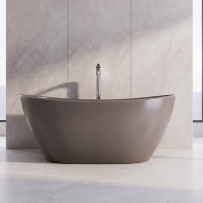 61" Solid Surface Freestanding Soaking Bathtub, Oval Grey Brown Matte Finish