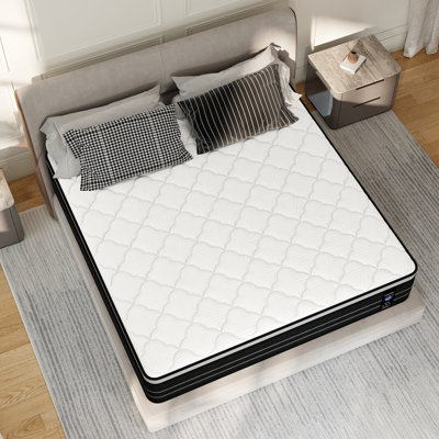 Matelas à ressorts ensachés hybride 12 et 14 pouces, matelas en mousse à mémoire de forme matelassé blanc moyen ferme avec support de bord renforcé, matelas isolant de mouvement en boîte, grand lit double pour toutes les positions de sommeil