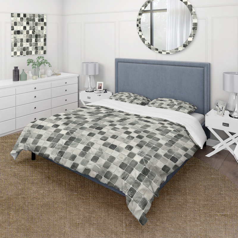 Ensemble de housse de couette gris Midcentury Mosaic - Midcentury, Housse de couette très grand + 2 taies décorativ